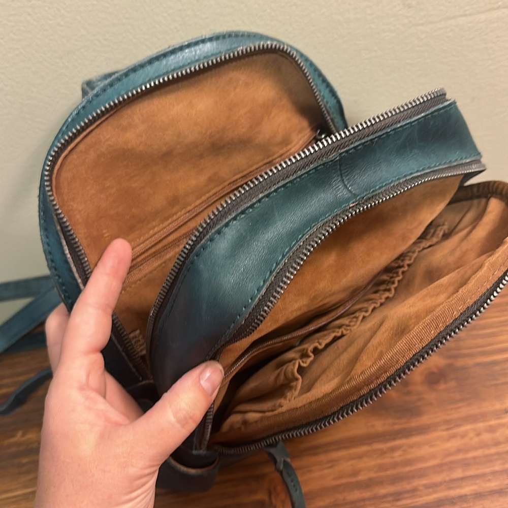 EUC Teal Blue Green Patricia Nash Leather Woven Backpack Bag Purse - Picture 7 of 7